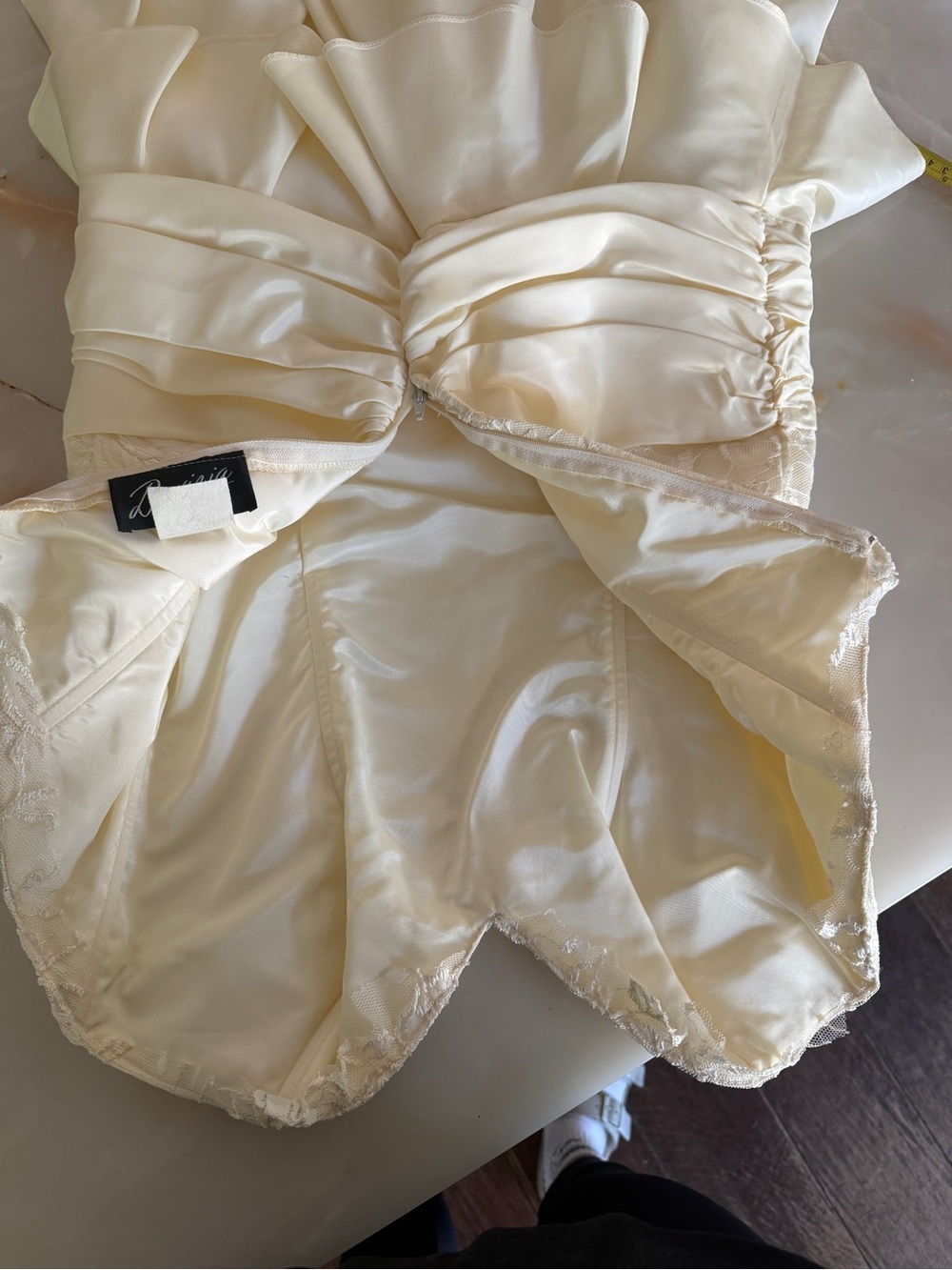 Strapless Lace Bustier Ruffle Cocktail/Wedding Dress in Ivory - Picture 16 of 16